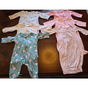 Carters Baby Girl 0-3M Sleepwear Bundle 5pc Floral Farm Unicorn Leopard Pink